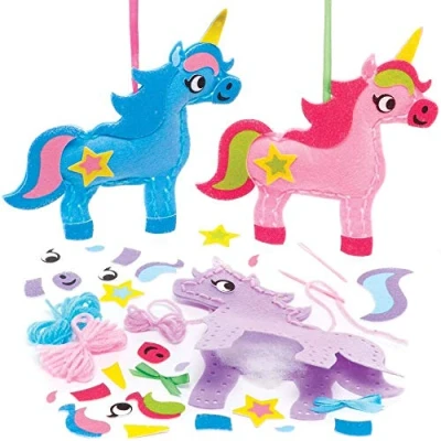 Image of Baker Ross FE273 Unicorn Sewing Decoration Kits Pack of 3, Set for Children, Creative Activities Kids, Ideal Arts and Crafts Project