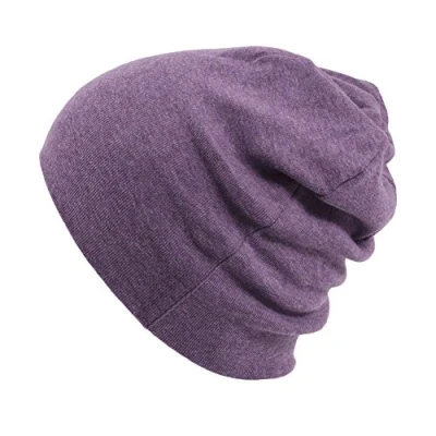 Image of Mens Organic Cotton Beanie Womens Slouchy Knit Hat Made in Japan Purple