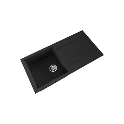 Image of 101cm Kitchen Single Bowl Composite Inset Sink with Overflow &amp; Drainer Matt Black