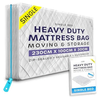Image of volila Mattress Storage Bag with Zipper Waterproof Cover for Moving to Protect Beds from Stains, Dust, and Pest Damage Plastic (1 Pack Single)