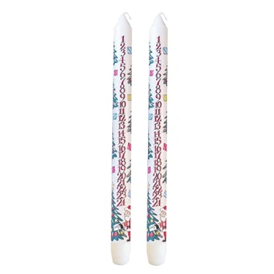 Image of Pack of 2 Traditional Countdown to Christmas Advent Candle Tree Design with Numbers Festive Dinner Taper