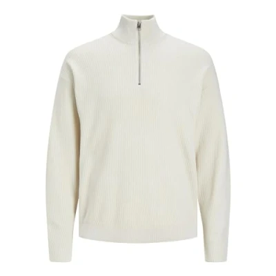 Image of JACK &amp; JONES Men&#039;s Jprccspring Perfect Knit Half Zip Jumper, Almond Milk, L