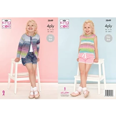 Image of King Cole 4ply Children’s Knitting Pattern Girls Easy Knit Cardigan &amp; Top (5849)