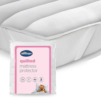 Image of Silentnight Quilted Mattress Protector Premium Luxury Soft Cosy Cover Pad with Extra Deep Fit Elasticated Straps Hypoallergenic, Super and Machine Washable King, White