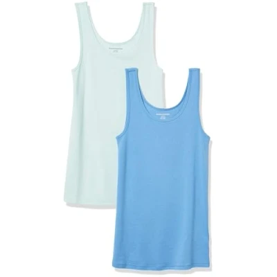 Image of Amazon Essentials Women&#039;s Slim fit Tank, Pack of 2, Aqua Blue/French Blue, S