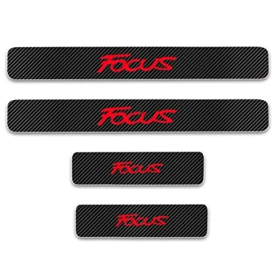 Image of 4Pcs Car Door Sill Protector for Fo rd Focus, Carbon Fiber Scuff Plate Trim Sticker Welcome Pedal Styling Accessories,Red