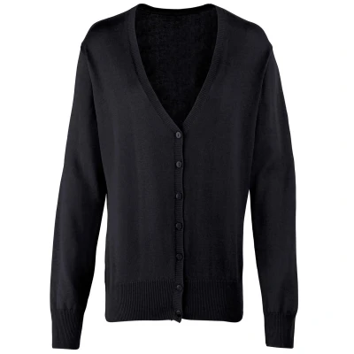 Image of Premier Womens/Ladies Cotton Acrylic V Neck Cardigan (Black) Size 22 UK