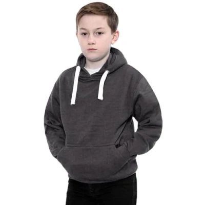 Image of True Face Kids Fleece Hoodie Pullover Top Youth Long Sleeve Casual Hoody Girls Boys Unisex Sweatshirt Charcoal White Cord 7 8 Years