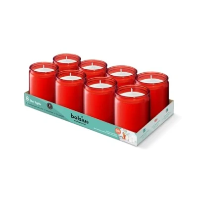 Image of Bolsius 103422531841 Starlight Jar Candle, Red (Pack of 8)