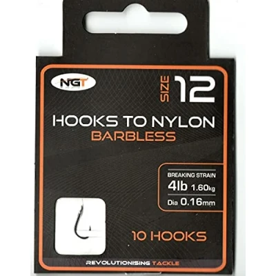 Image of x10 NGT Barbless Hooks to Nylon in Size 12