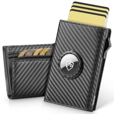 Image of YESIIW AirTag Mens Wallets, Slim Credit Card Holder for Apple Air Tag, Pop up Men Wallet Minimalist Wallets RFID Blocking, Smart with Coin Pocket &amp; ID Window, Carbon Fiber