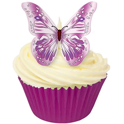 Image of Pack of 12 CDA Pre Cut Edible Wafer Decorations Purple &amp; Pink Butterfly Toppers 201 210