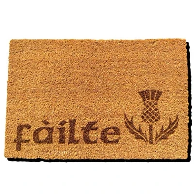 Image of FastCraft FAILTE IRISH SCOTTISH GAELIC WELCOME DOOR MAT 60x40 cm COIR DOORMAT OUTDOOR INDOOR ENTRANCE RUG PRESENT HOUSE WARMING GIFT (FAILTE THISTLE)