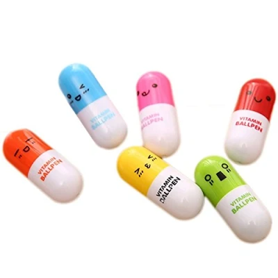 Image of Affordable Retractable Ball Pen, 6Pcs Cute Smiling Face Pill Ballpoint Pen Telescopic Capsule for Kids Creative and Useful