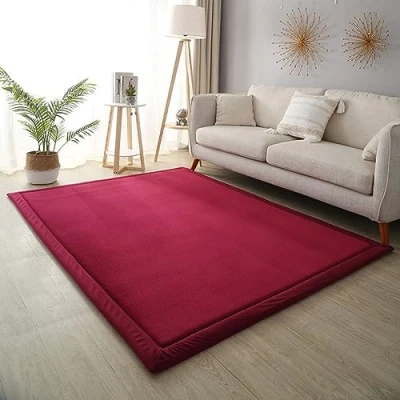 Image of Dmkjdzsw Crawling Mat for Baby Non slip，Nursery Rug，Coral Velvet Area Rugs，2cm Thick Kids Carpet Claret 150 * 200cm