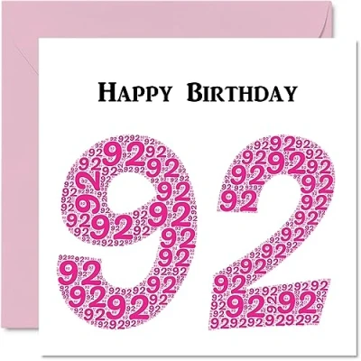 Image of Fun 92nd Birthday Cards for Woman Shapecloud Happy Card Great Grandad Grandpa Nanny Grandma Nan Gran Granny Dad Mum, 145mm x Greeting Cards,