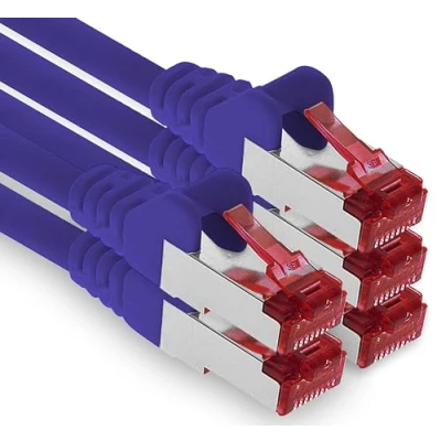 Image of 1aTTack.de 5x 1m CAT6 patch cable S/FTP PIMF shielding CAT.6 RJ45 network Ethernet DSL LAN router switch modem panel purple 5 pieces