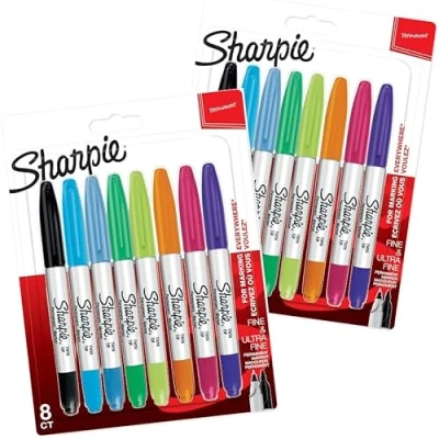 Image of Sharpie Twin Tip Permanent Markers Fine &amp; Ultra Points Assorted Colours 8 Marker Pens x 2 Pack