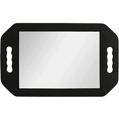 Image of Hairdressing Foam Mirror with Double Handle Black Handheld Lightweight for Barbers and Hair Salons Back of Head Haircuts View