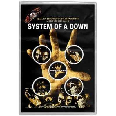 Image of System Of Down Button Badge Pack Hand Logo Official 5 x Pin One Size