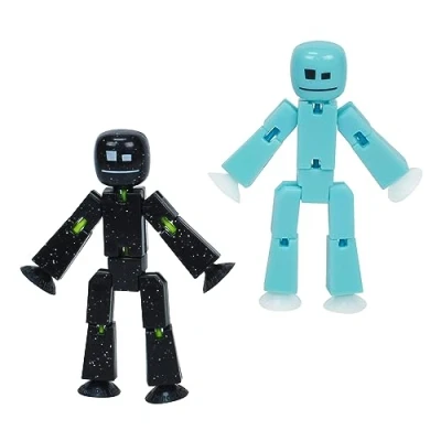 Image of Zing StikBot Dual Pack Solid Ice Blue and Black Sparkle, Includes 2 StikBots Collectible Action Figures Accessories, Stop Motion Animation, Ages 4 Up