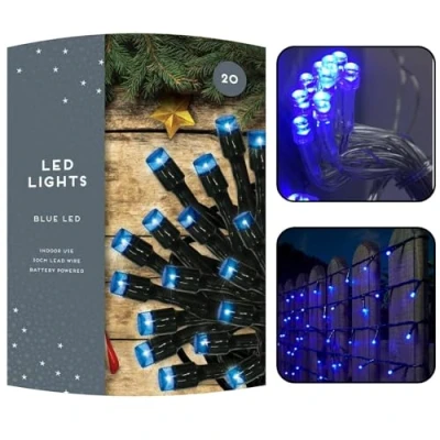 Image of HOVUK 20 LEDs Battery Christmas Lights 30CM Cable Wire, Blue Theme LED Powered String Lights, Decoration Lightning for Birthday Valentine Party Indoor