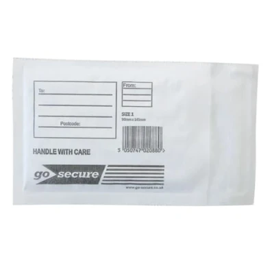 Image of GoSecure Bubble Envelope Size 1 Internal Dimensions 115x195mm White (Pack of 100) KF71447