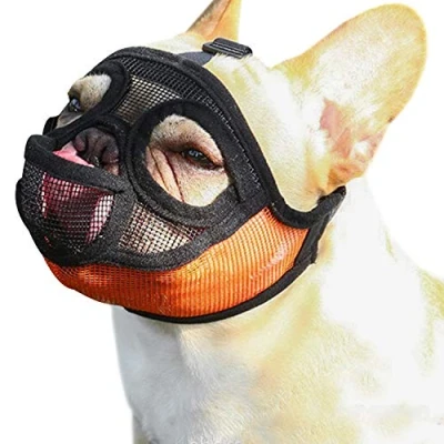 Image of Short Snout Dog Muzzle Adjustable Breathable Mesh Bulldog Muzzle, Mask for Barking Biting Chewing Training (Size L)