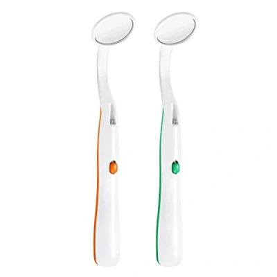 Image of Healifty Oral Dental Mirror Tooth Inspection Plastic Mouth Dentist Tools Kit with LED Light for Care (Green and Orange)