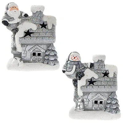 Image of Lesser &amp; Pavey Christmas Decoration Silver and White Battery Flashing LED House Random Design