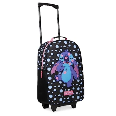 Image of Disney Kids Suitcase Foldable Trolley Bag 47 x 30cm, 2 Wheels Extendable Handle Gifts (Black Stitch)