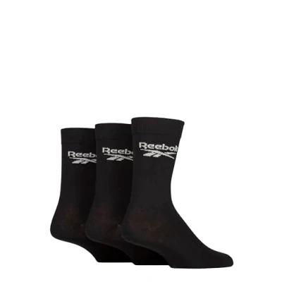 Image of Mens and Women&#039;s 3 Pair Reebok Core Cotton Crew Socks Black 11 12.5 UK