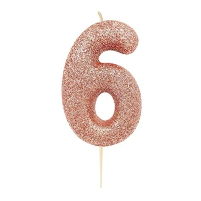 Image of Anniversary House Metallic Rose Gold Glitter Candle, Number 6, 6th Birthday Cake Topper, 7 Centimeters, AHC50/6