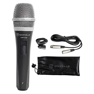Image of Rockville RMP XLR Dynamic Cardioid Professional Microphone W/Cable + Clip, Black