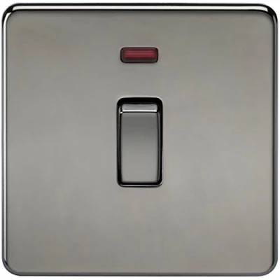 Image of KnightsBridge 20A 1G DP 230V Screwless Black Nickel Electric Wall Plate Switch with Neon