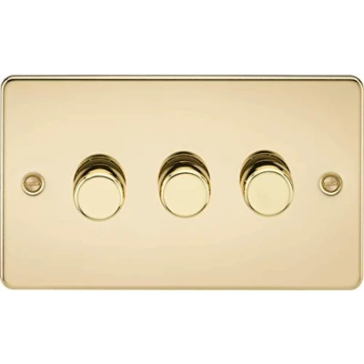 Image of KnightsBridge 3G 2 way 10 200W (5 150W LED) Intelligent Flat Plate Dimmer Polished Brass