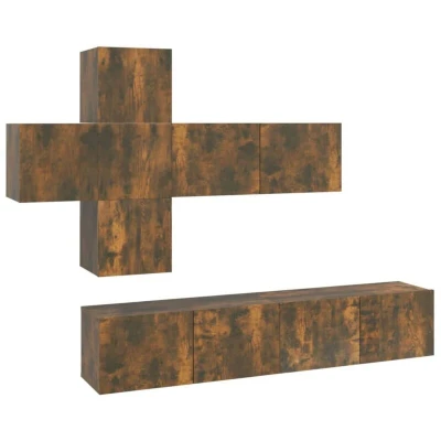 Image of vidaXL 7 Piece TV Cabinet Set Smoked Oak Engineered Wood
