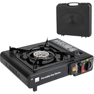 Image of Black Portable Camping Stove with Cary Case &amp; Butane Gas Compliant Premium Automatic Ignition Heat Control (Single Stove)