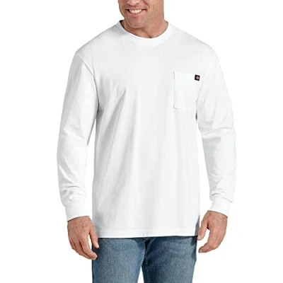 Image of Dickies Men&#039;s Big Long Sleeve Heavyweight Crew Neck T Shirt, White, 2X Tall, XXL