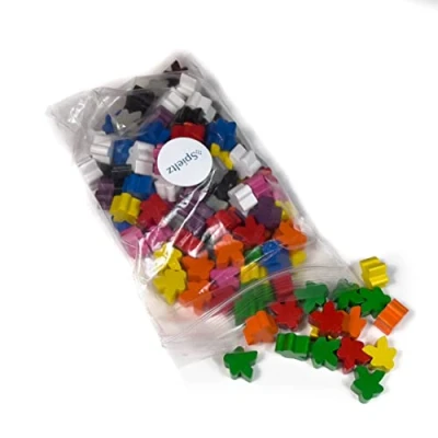 Image of Spieltz 60 Small Wooden Toy Figures for Board Games, 16 x 10 mm, Made in Germany (10 Colours: Yellow, Red, Blue, Green, Orange, Purple, Pink, Grey, Black, White, Pack of 60)