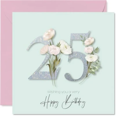 Image of 25th Birthday Cards for Women Fancy Floral Flowers Happy Card 25 Year Old Woman Friend Sister Neighbour Auntie, 145mm Bday Greeting