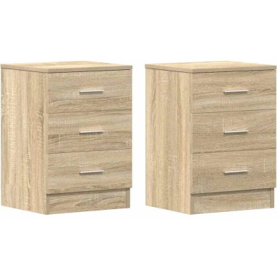 Image of vidaXL Bedside Cabinets Sonoma Oak Engineered Wood 2 pcs, Versatile Design with 3 Drawers, Suitable for Bedroom and Living Room