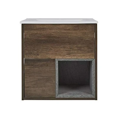 Image of Milano Bexley Dark Oak 610mm Bathroom Vanity Unit with Inset Basin