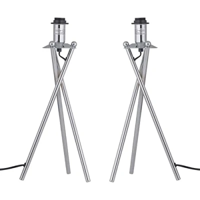Image of firstchoicelighting Set of 2 Polished Chrome Tripod Table Lamps or Bedside Lights Bases, Modern Design, Height 40cm, Bases Only, LED Compatible