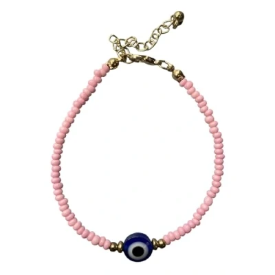 Image of VIE Evil Eye Bracelet with 2 Gold Beads Each Side (Pink)