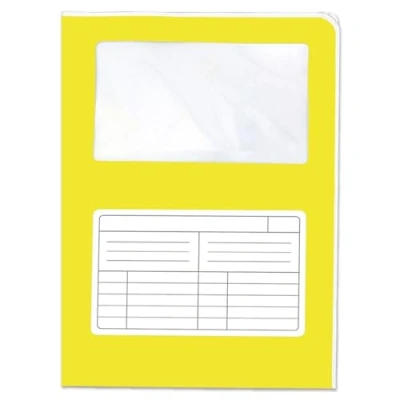 Image of Blasetti Document Folders with Window Sintex Chrome Yellow Binder for Office, A4 Size, Pack of 50 Pieces, 120 g Single Use Paper, Open on Two Sides