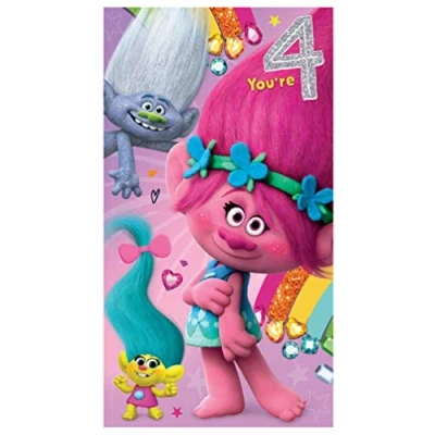 Image of Trolls Age 4 Birthday Card