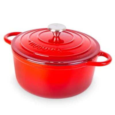 Image of Cast Iron Pot with Lid Non Stick Ovenproof Enamelled Casserole Pot, Oven Safe up to 500 F Sturdy Dutch Cookware Red, 5 Quart, 24cm by Nuovva