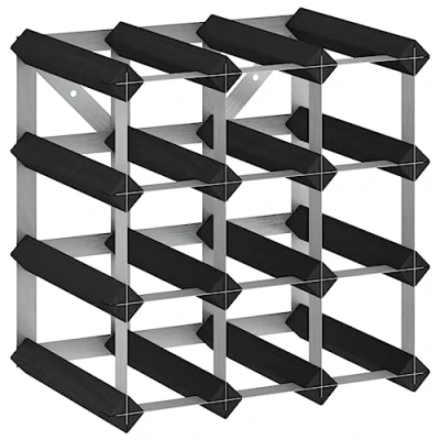 Image of vidaXL Solid Pine Wood Wine Rack Holds 12 Bottles Black Storage Bottle Holder Contemporary Style For Kitchen and Living Room 32.5 cm x 22.5