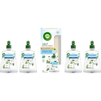 Image of Air Wick Aerosol Free Automatic Freshener Spray 24x7 Active Fresh Odour Neutraliser Gadget &amp; 5 Refills, Cotton